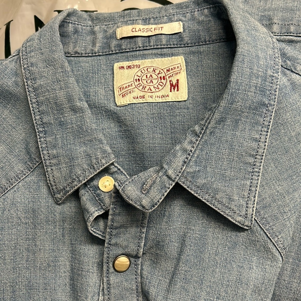 Men's Lucky Brand Pearl Snap Front Western Goods Classic Fit Denim Jean Shirt